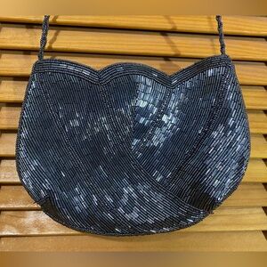 Gray-sequined, shiny crossbody purse